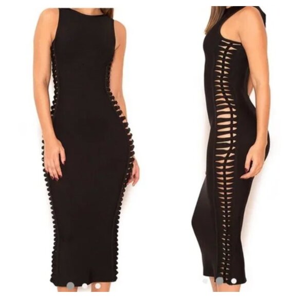 House of CB Martinique Bandage Midi Dress Black